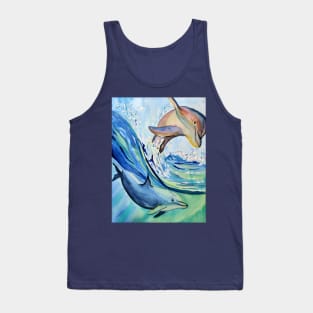 Dolphins, sea life in watercolour pattern illustration Tank Top